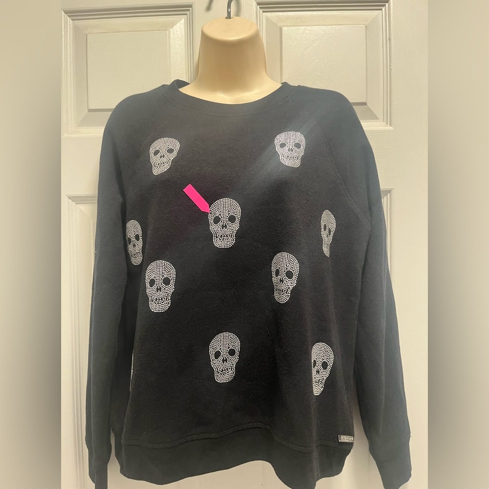 Betsey Johnson Embellished Rhinestone Skull Fleece Sweatshirt Black-Small - VGUC - Picture 5 of 14
